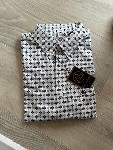 Men Long-Sleeved Shirt/Black White-038