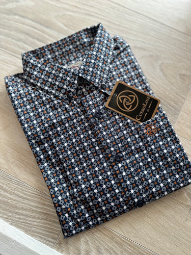 Men Long-Sleeved Shirt/Navy Brown-044