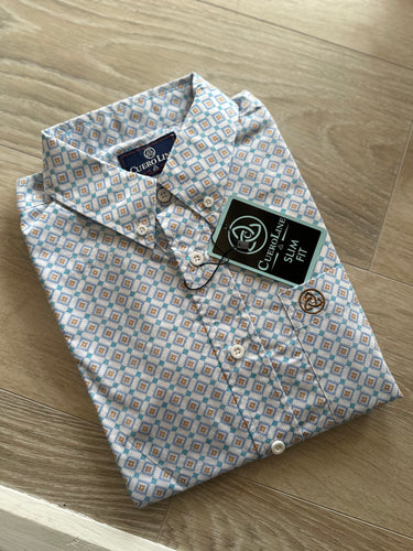 Men Long-Sleeved Shirt/Blue Brown-014