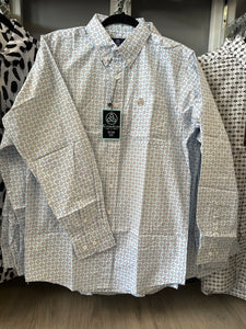Men Long-Sleeved Shirt/Blue Brown-014
