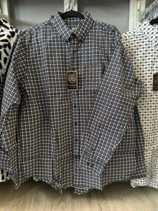 Men Long-Sleeved Shirt/Navy Brown-044