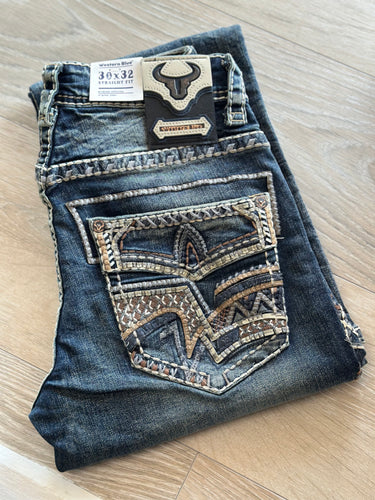 Mens Jeans Western Blue/Long 32-WJ-2354