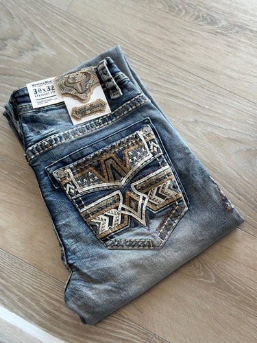 Mens Jeans Western Blue/Long 32-WJ2355