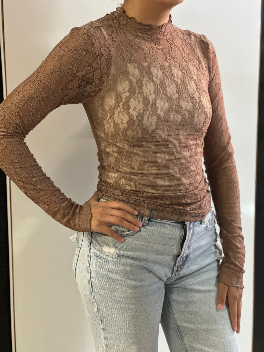 Women Knit Top/Mocha-NT12220-1