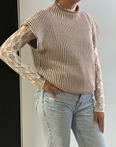 Women Sweater Vest/Mocha-12w3388N-1