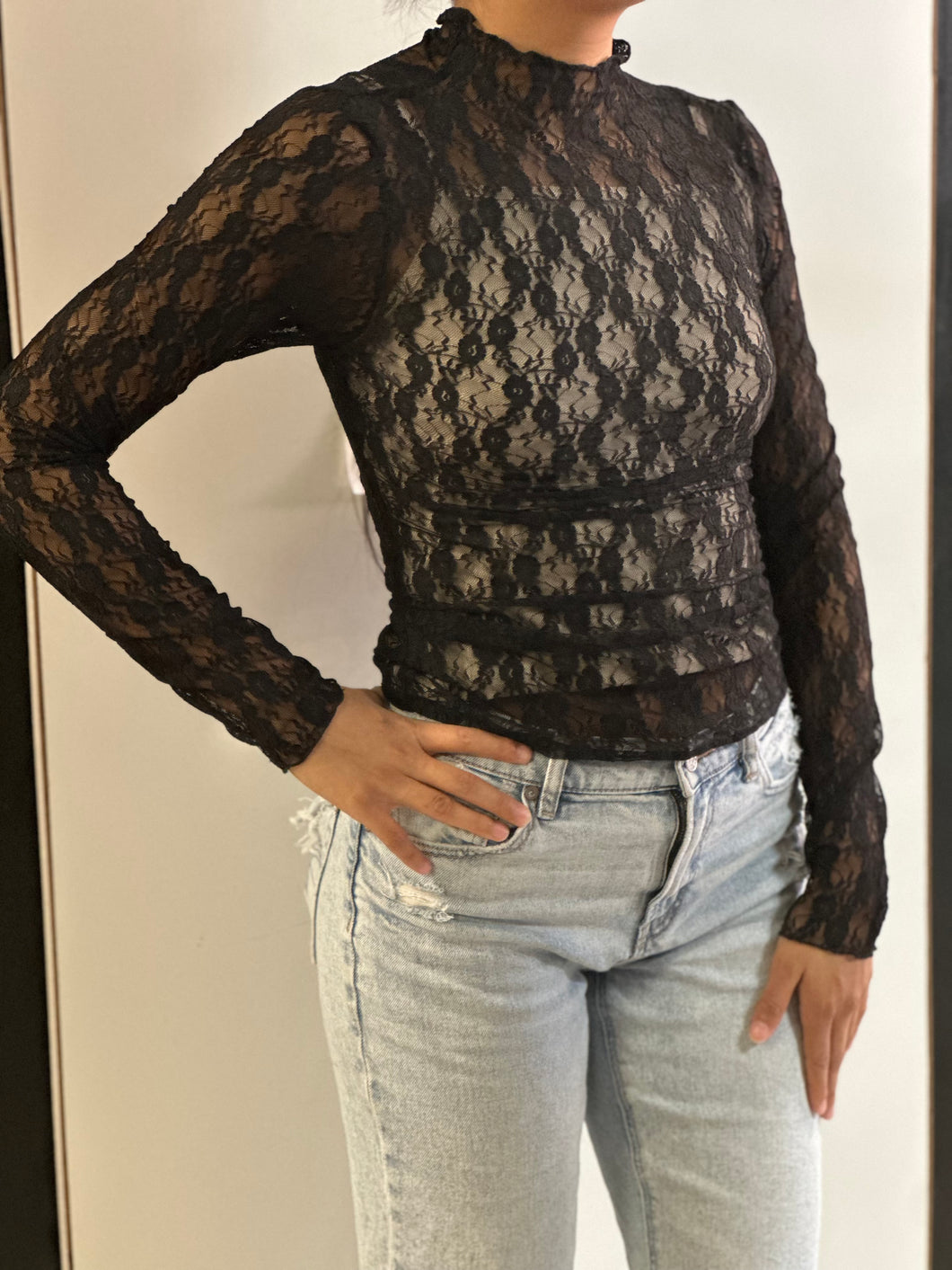 Women Knit Top/Black-NT12220-1