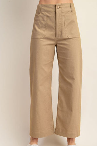 Women Ankle Cropped Summer Pants/Khaki-TG1175