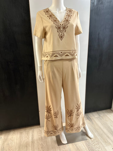 Women Set Top & Pants/Khaki-9959