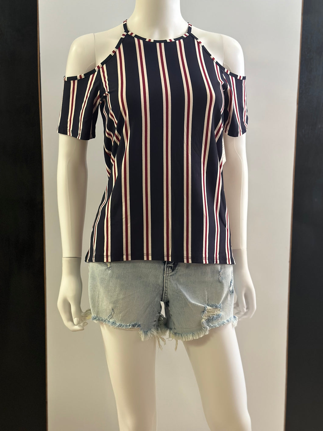 Women Top/Navy Burgundy-TM3254C